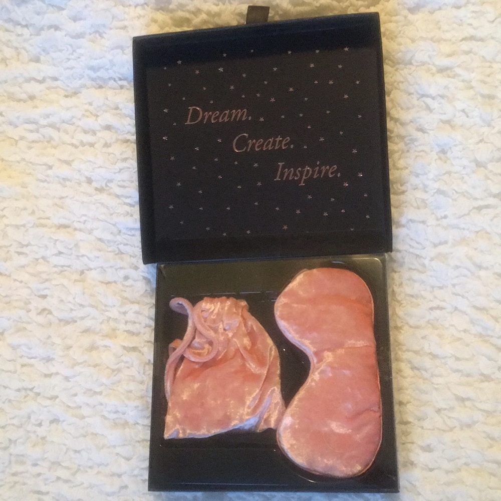 Pink Velvet Eye Mask with Drawstring Pouch